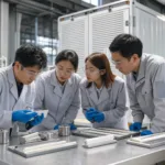 展示制造商在实验室对阻燃耐候级聚氨酯密封胶进行配方与基材适配评估的画面。
